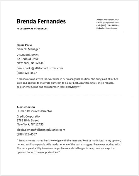 Professional References Example