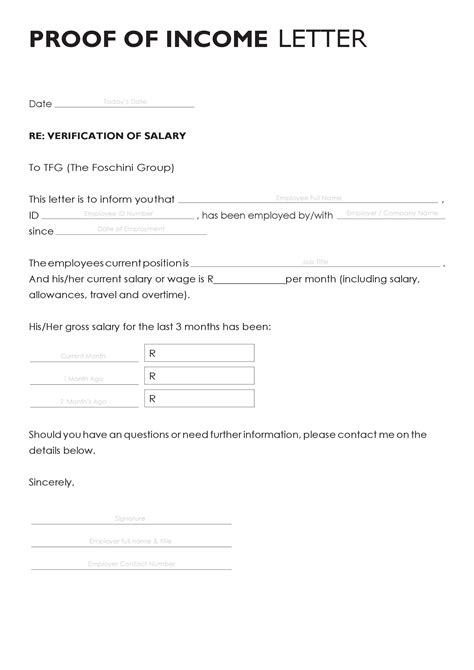 Proof Of Income Letter