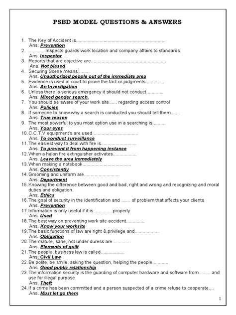 Psbd Questions And Answers