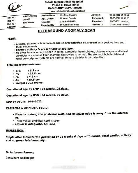 Report Of Anomaly Scan
