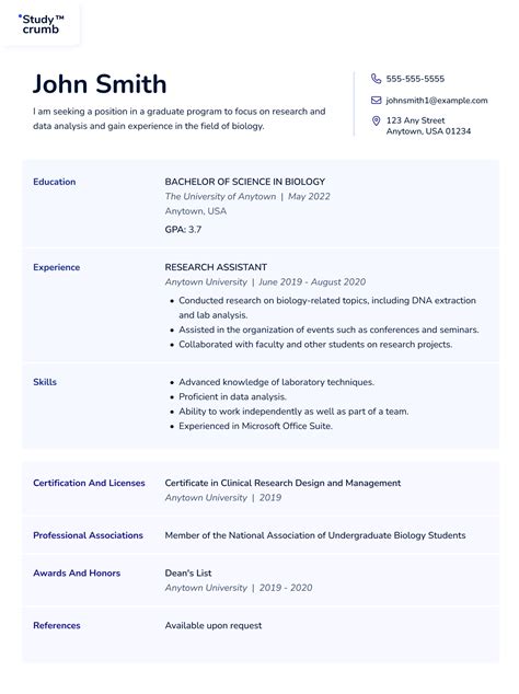Resume For Graduate School