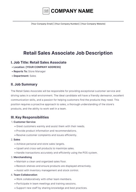 Retail Sales Associate Job Description