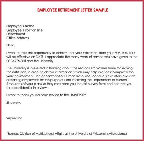 Retirement Letter From Employee