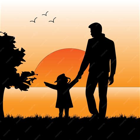 Silhouette Of Father And Daughter