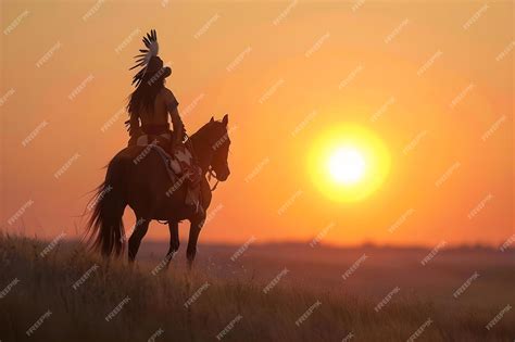 Silhouette Of Indian On Horseback