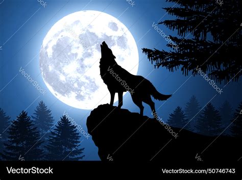 Silhouette Of Wolf Howling At The Moon