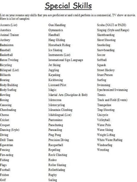 Special Skills For Resume