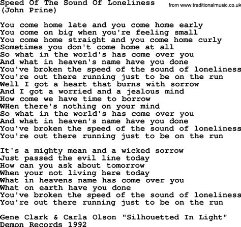 Speed Of The Sound Of Loneliness Lyrics