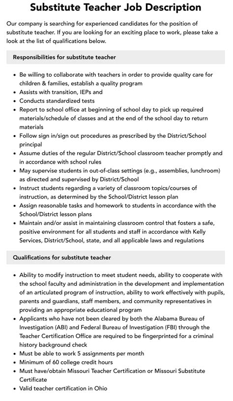 Substitute Teacher Job Duties