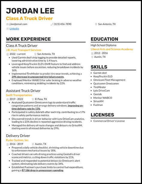 Truck Driver Resume Examples