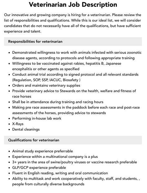 Vet Job Description