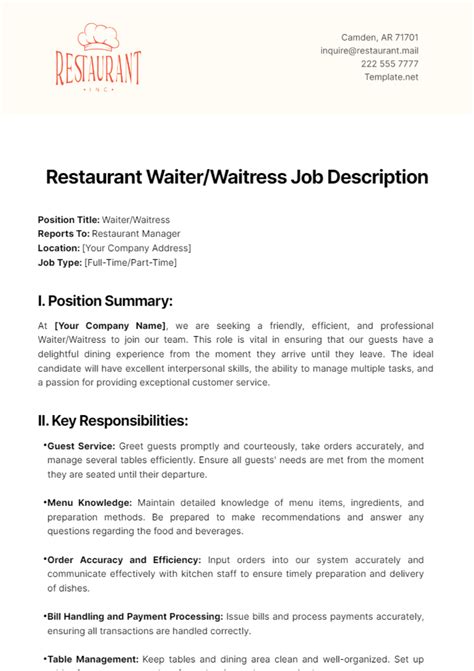 Waiter Job Specification