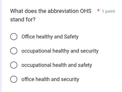What Does Stand For Ohs