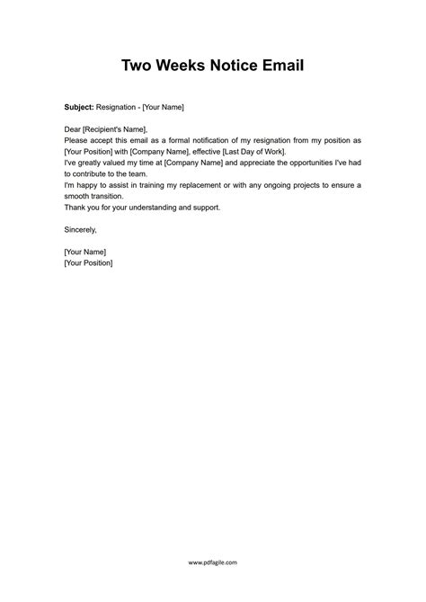 Written Two Week Notice Example